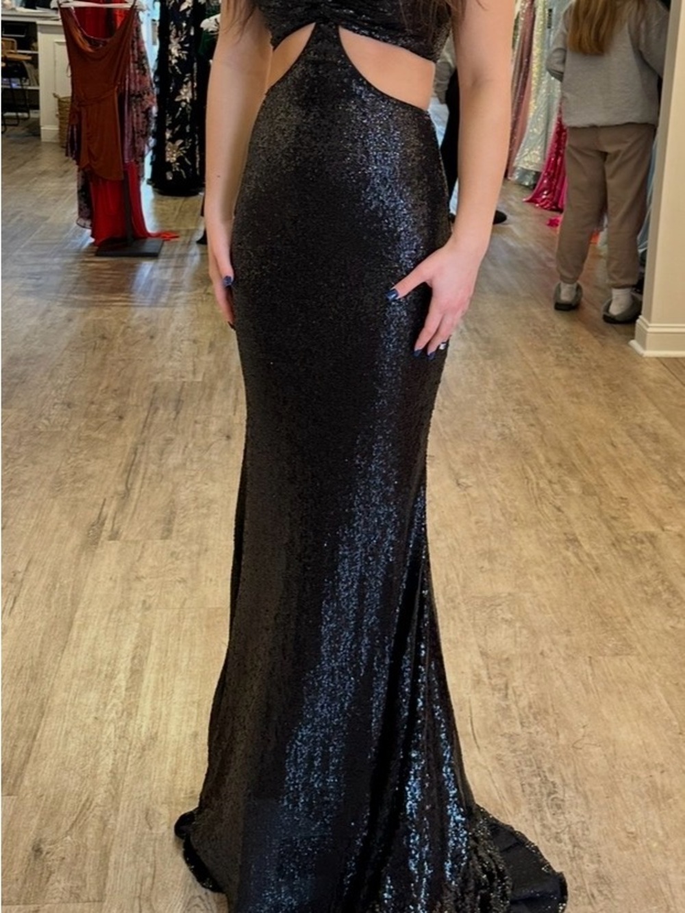 Elegant Black Sequin Cutout Evening Dress
